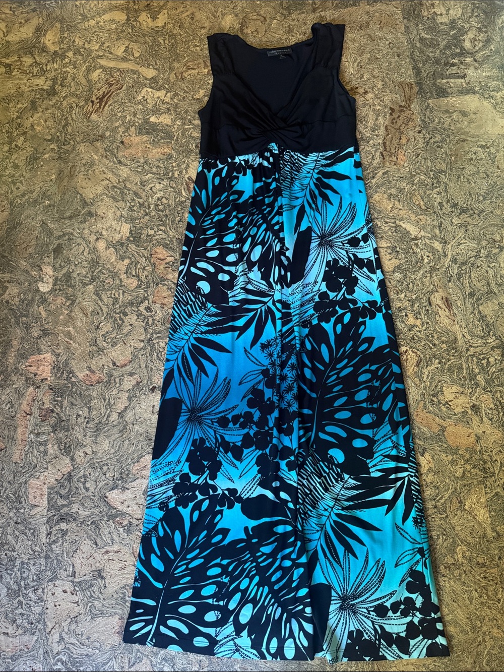Connected Apparel , Black twist waist floral maxi dress.